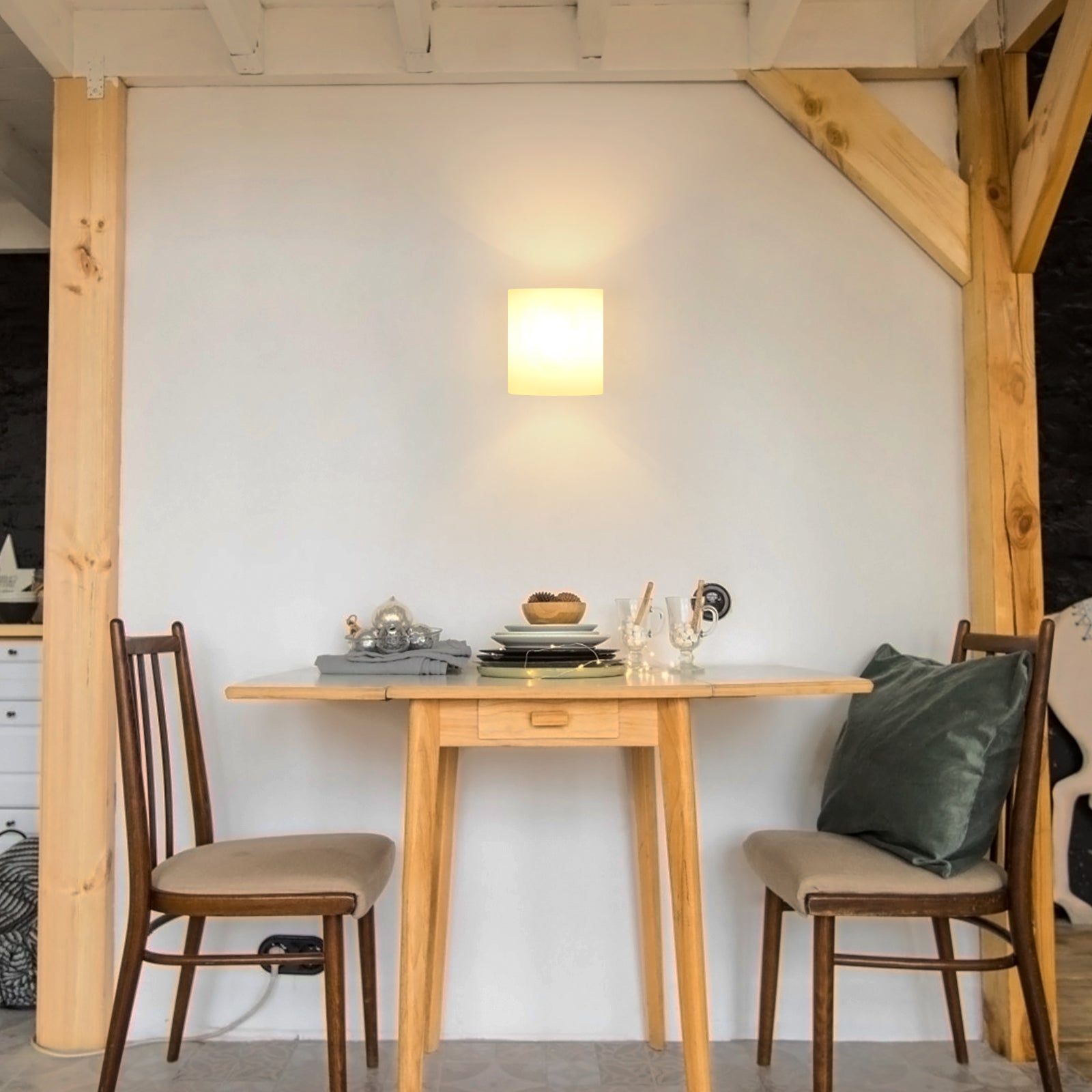 Aplique de pared para interior,lámpara de pared vintage de madera E27,pantalla de vidrio,ideal para dormitorio,sala de estar,escalera de madera - 2