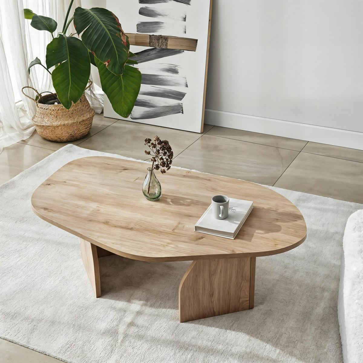 Table basse design effet bois, forme organique galet MARFA - 5
