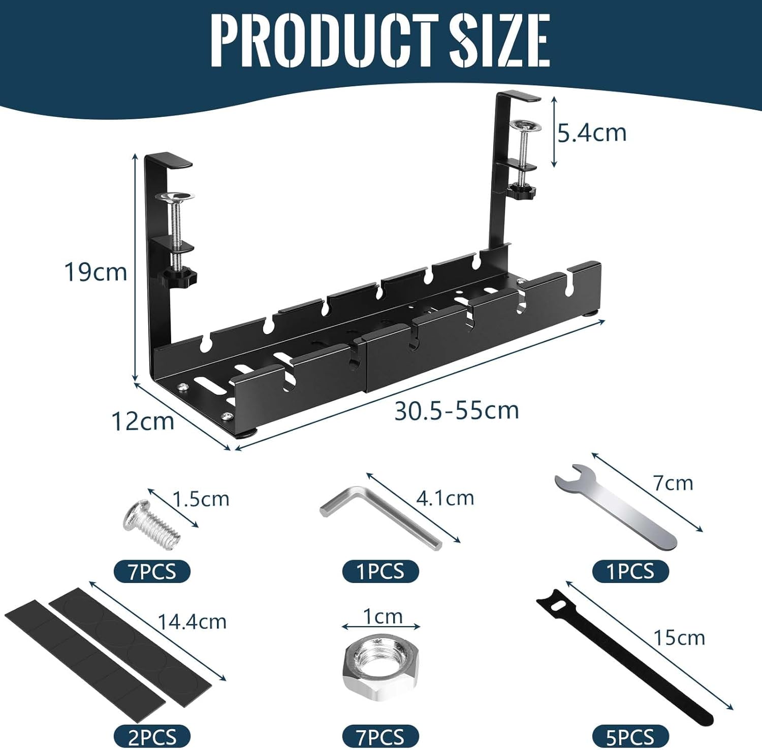 Cable Management, Gestion Cable Bureau sans Perçage, Rétractable de 30,5cm à 55cm, Kit Cable Management, Organisateur de Cable pour Bureau à Domicile - 2