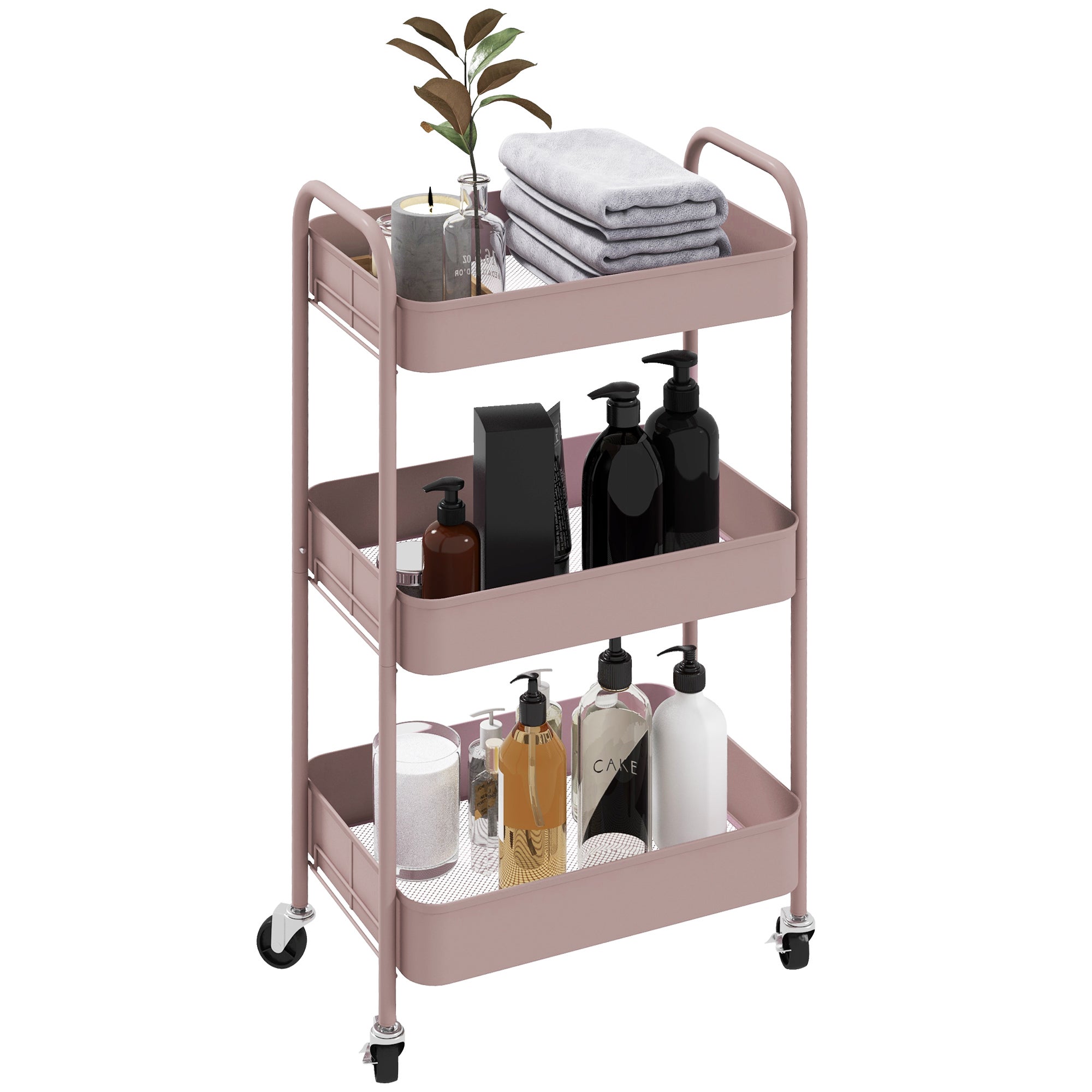 HOMCOM Desserte Chariot Roulettes 3 Niveaux – Acier Blanc, Plateaux Ajourés, 45x30,6x79 Cm – Cuisine, Bureau, Salle De Bain