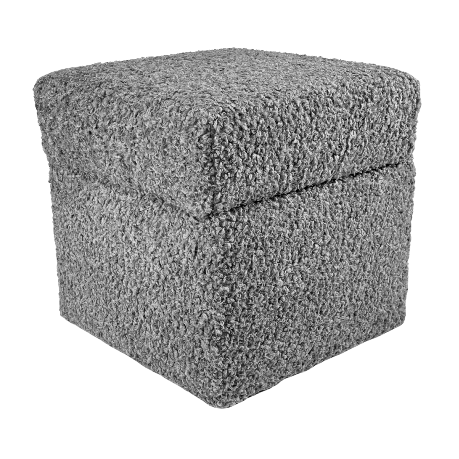 Pufa otwierana ROLF 40x40 cm tkanina bouclé baranek ze schowkiem siedzisko do salonu jasno szara