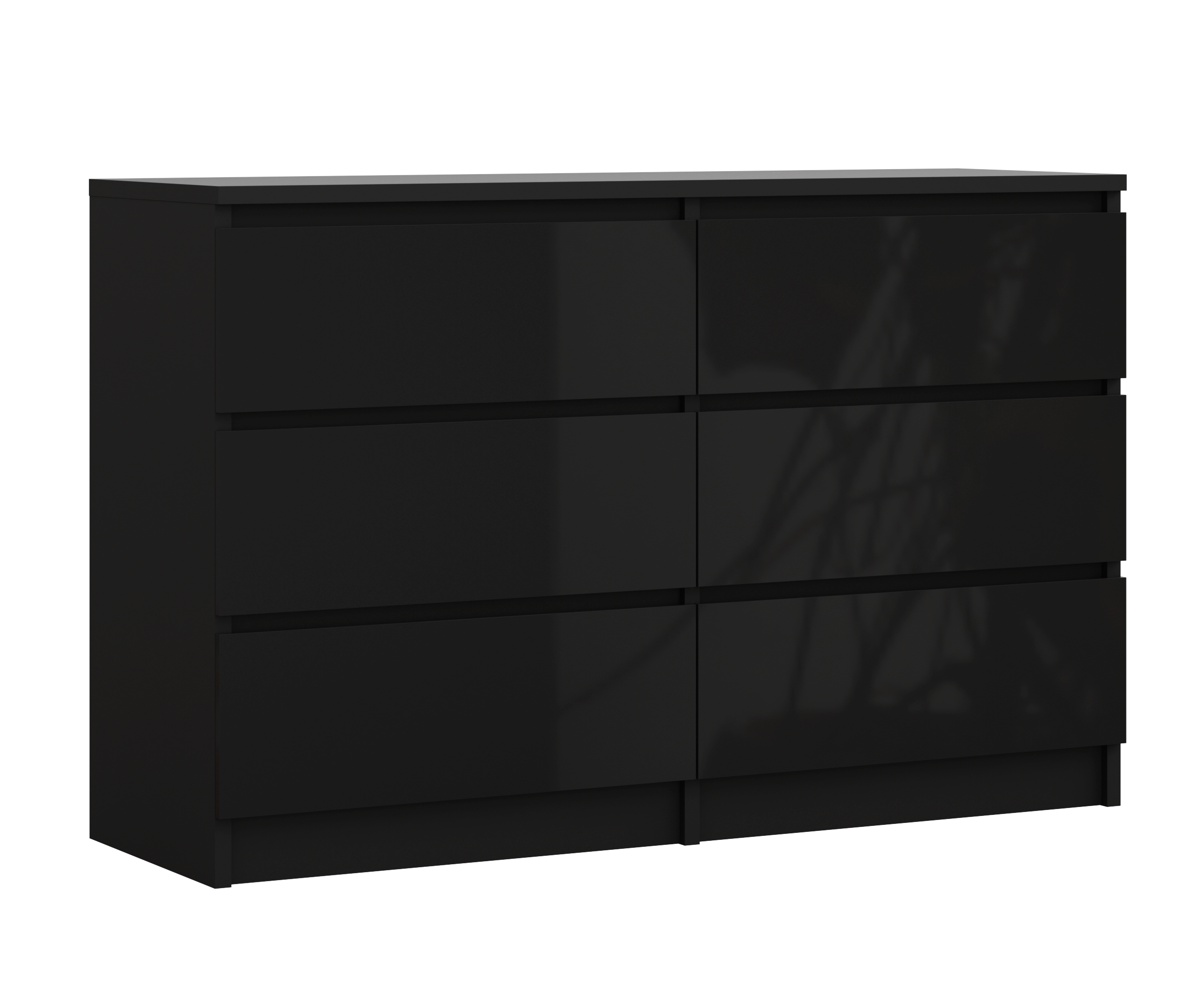 Komoda : 6 szuflad, Czarny Matowy / Czarny Połysk, 120 x 78 x 39 cm