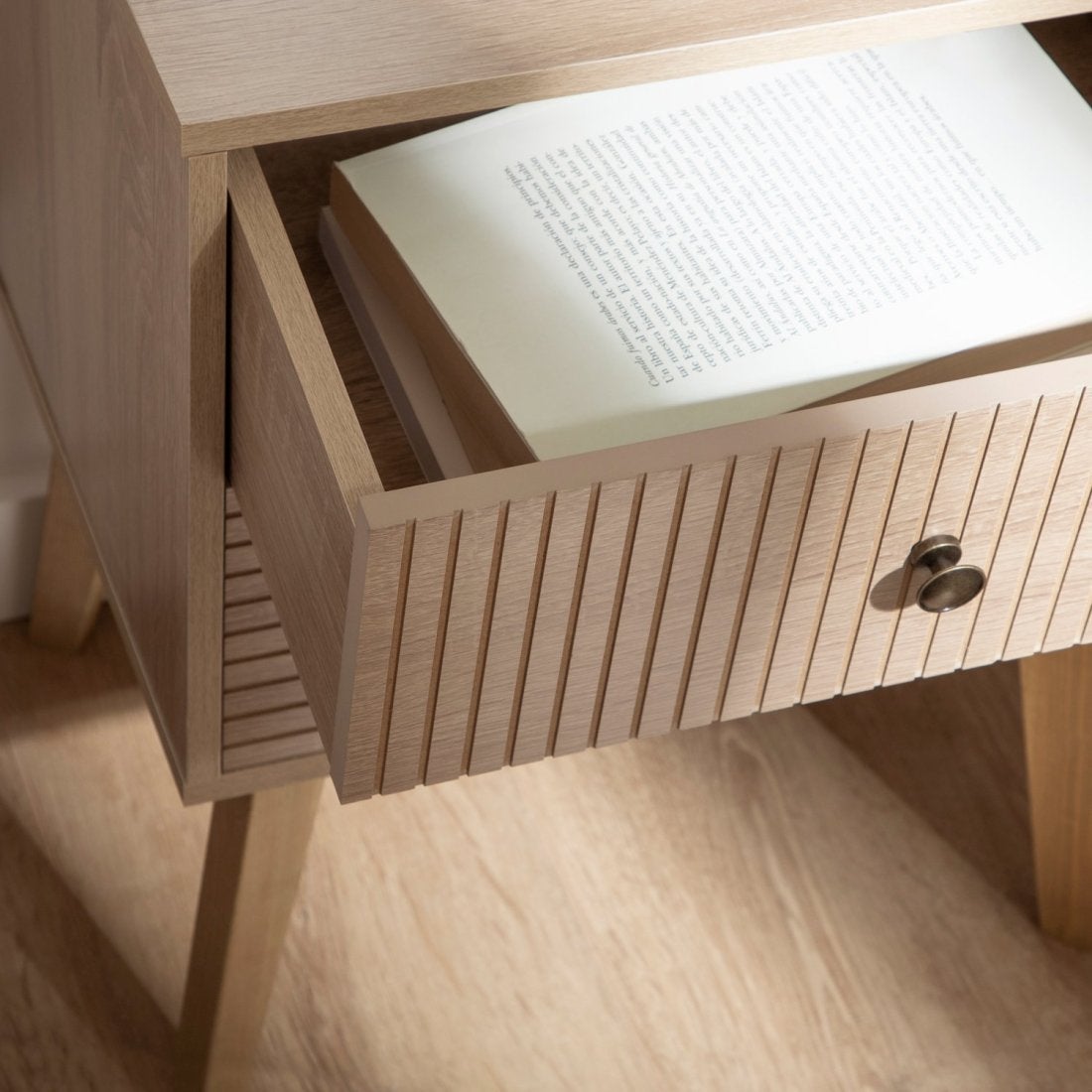 Mesita de noche 2 cajones efecto madera natural 40x50 cm - 8