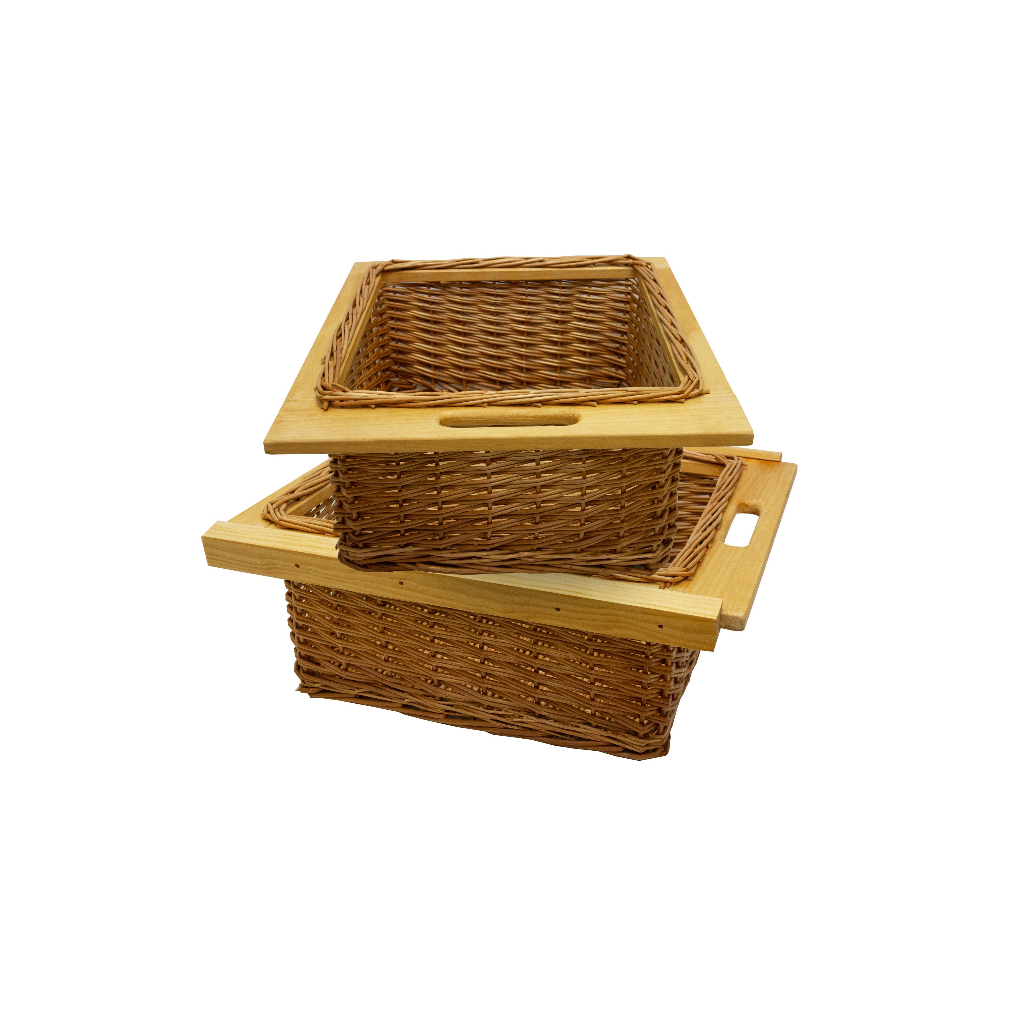 Tire cesta mimbre x2 cajón gaveta 500mm solución almacenamiento cocina alacena despensa armario con asa rústica madera