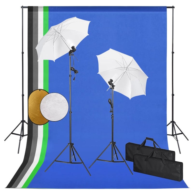 Kit estudio fotográfico lámparas, sombrillas, fondo y reflector vidaxl