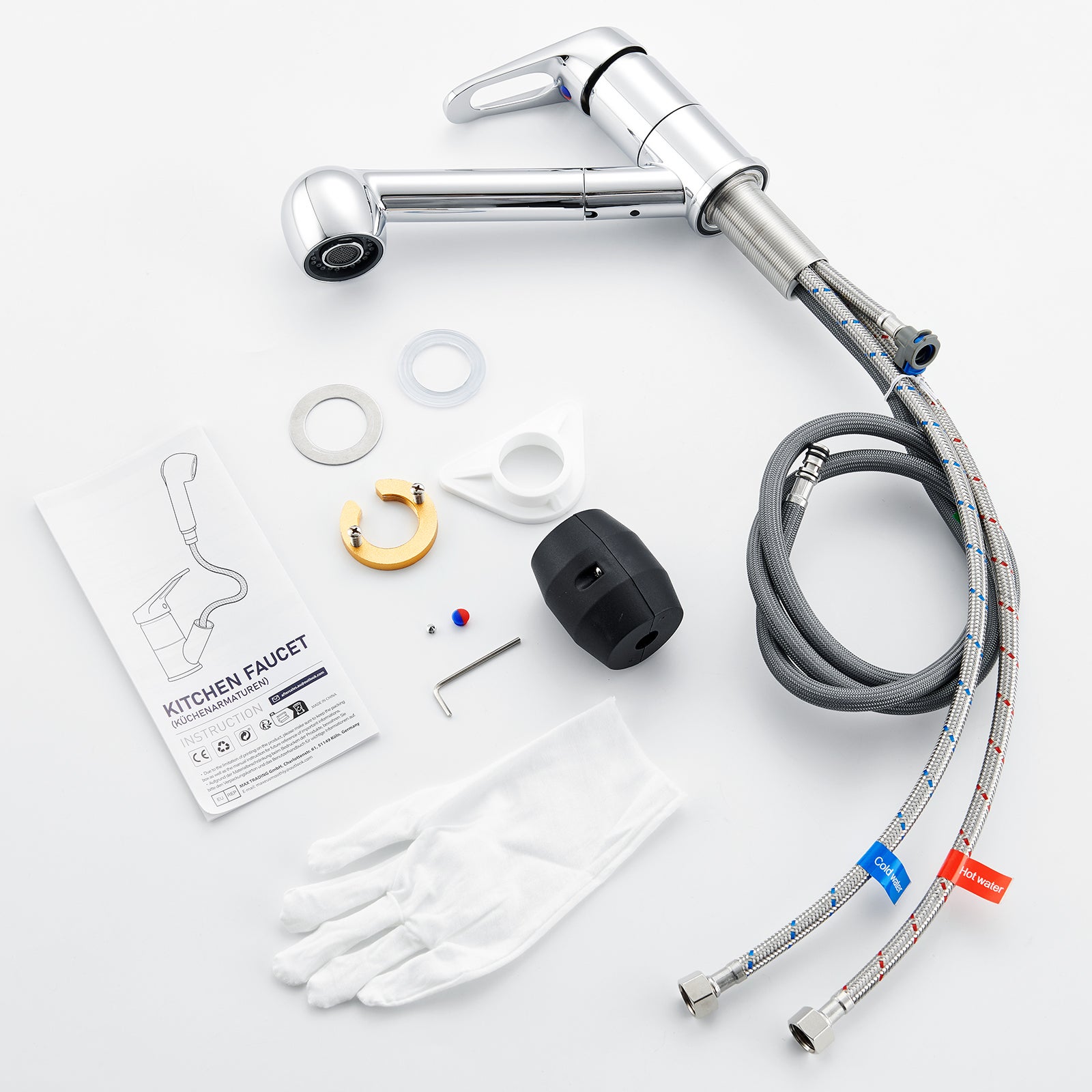 Rubinetto cucina doccetta estraibile,Miscelatore cucina in acciaio inossidabile con doccetta 2 modalità Jet, becco basso, PivoTanto 360°,cromata - 6
