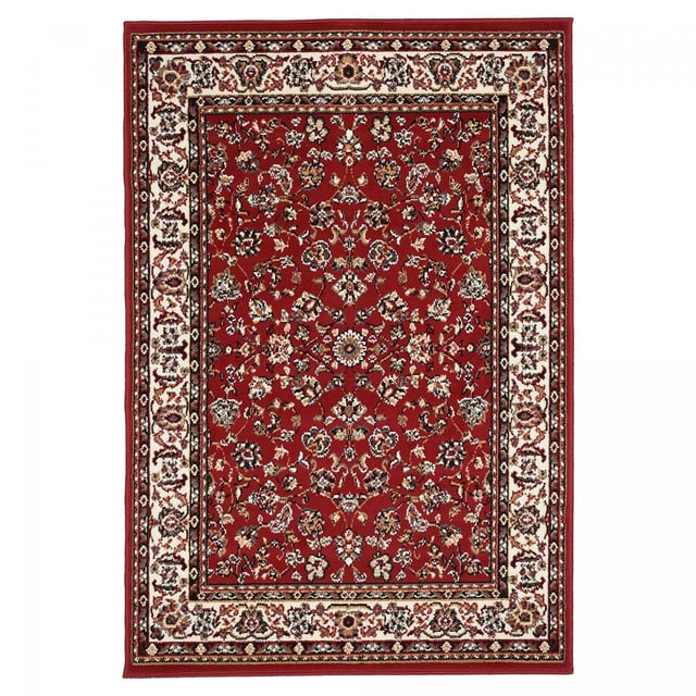 Tapis oriental 140x200 rectangle rouge tissé motif ancestral LYN1 NOMED