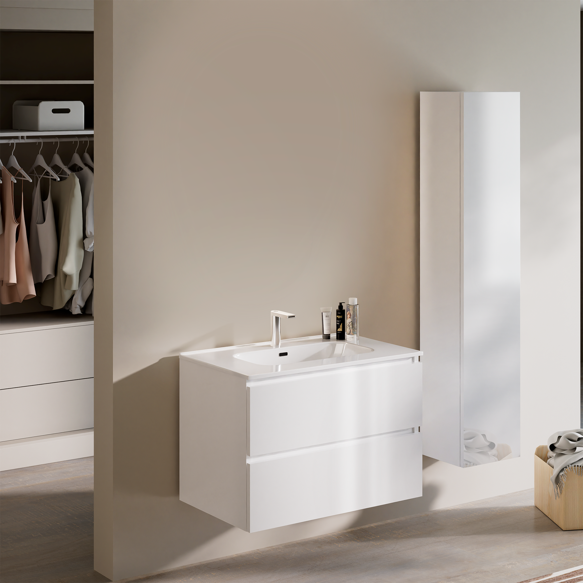 Feel Your Bath, Meuble Salle de Bain 80cm avec Vasque en Céramique Blanc Brillant – Design et Espace - 2