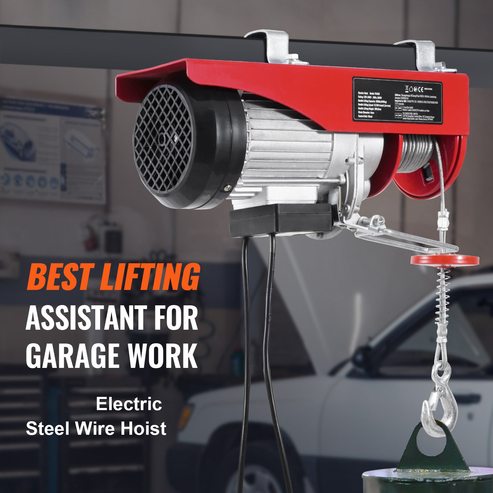 Palan électrique,SucceBuy capacité de levage 880 lb,treuil 230V avec télécommande filaire de 14 pieds - 4