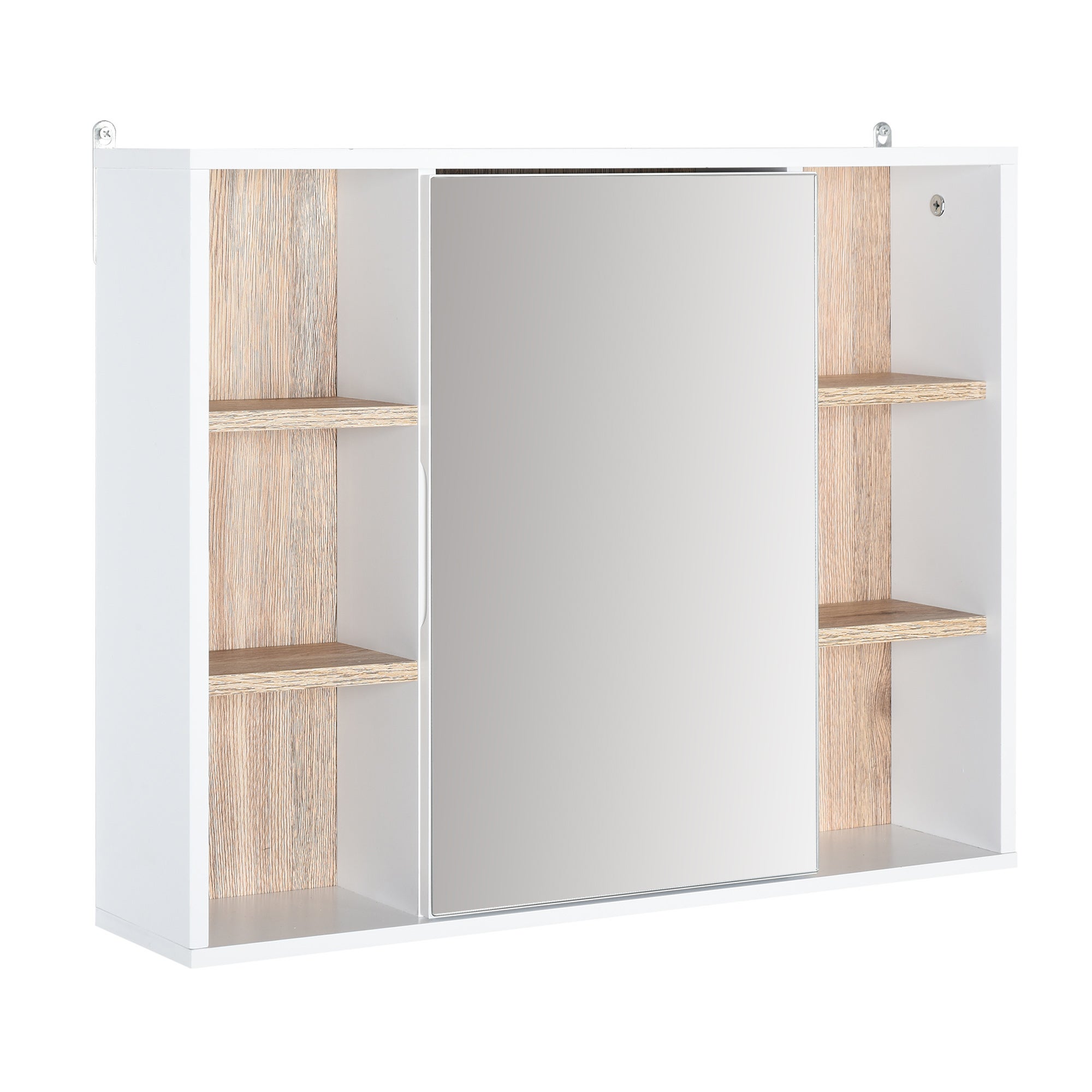 Bathroom mirror cabinet, wall mounted storage cabinet with open cupboard and adjustable shelf, white
