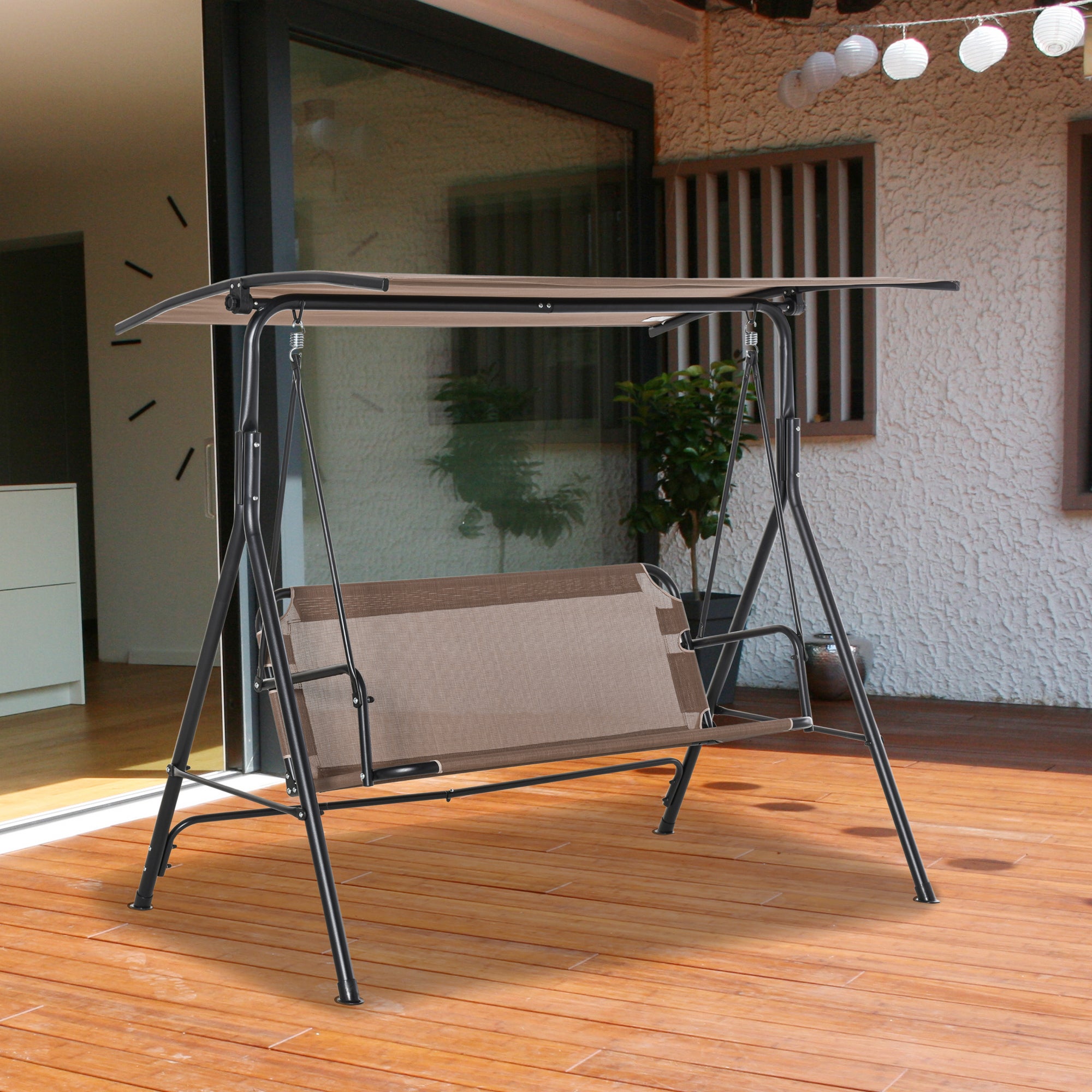Balançoire de jardin en terrasse 2 places avec auvent solaire réglable, métal et marron Texteline 172x110x155cm pour la maison - 4