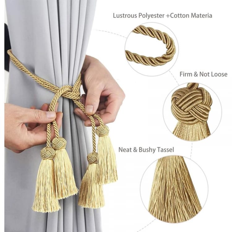 par de prendedores de cortina de corda com borlas - dourado - 3