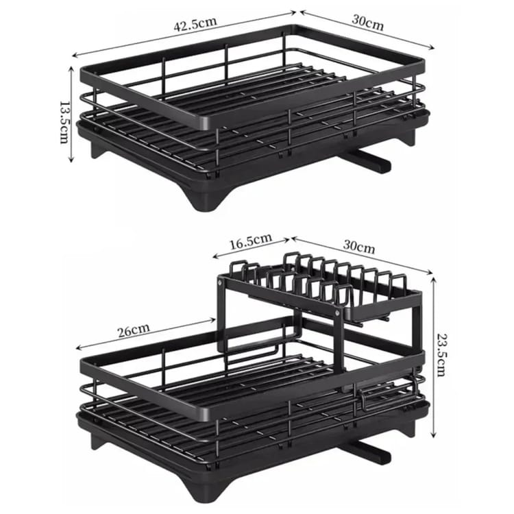 Escurridor de platos ajustable de acero inoxidable de 2 niveles KAKET - Escurreplatos para platos y cuencos, organizador de cocina - 6