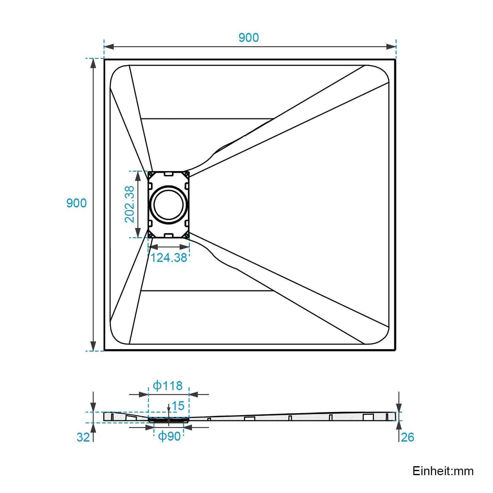 Heilmetz Receveur de Douche 90x90 cm Blanc Carré Ultra Plat en Résine Effet Pierre Antidérapant, avec bonde - 8