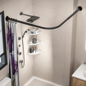 Barre De Douche Extensible sans Percage Angle en Forme De L,RéGlable Tringle De Rideau De Douche Courbé d'angle Bain Baignoire Acier Inoxydable(Size:60- 80cm*80-120cm