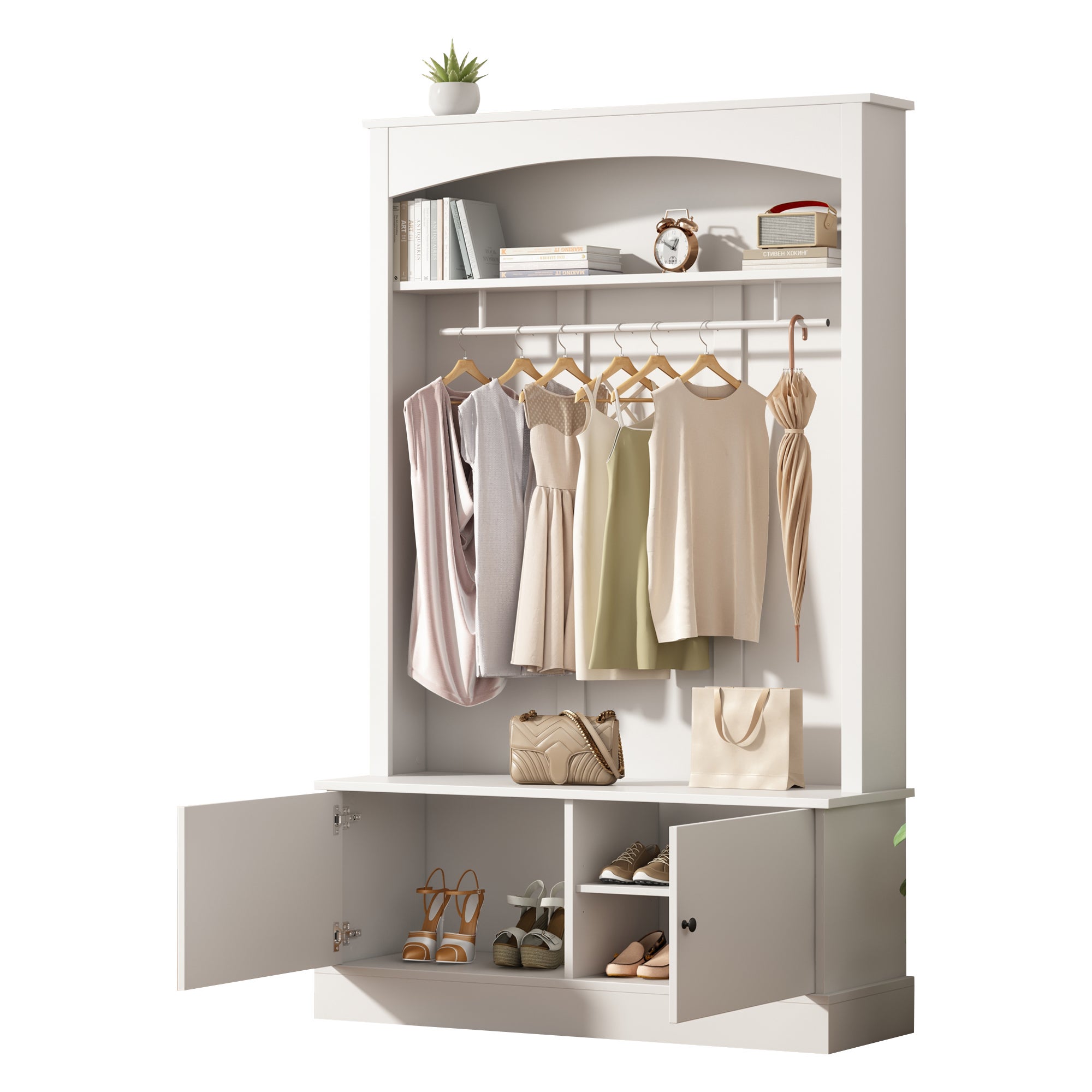 Szafka na buty z ławką na buty i 2 drzwiami - 120 x 40 x 190 cm - Płyta wiórowa - Biała