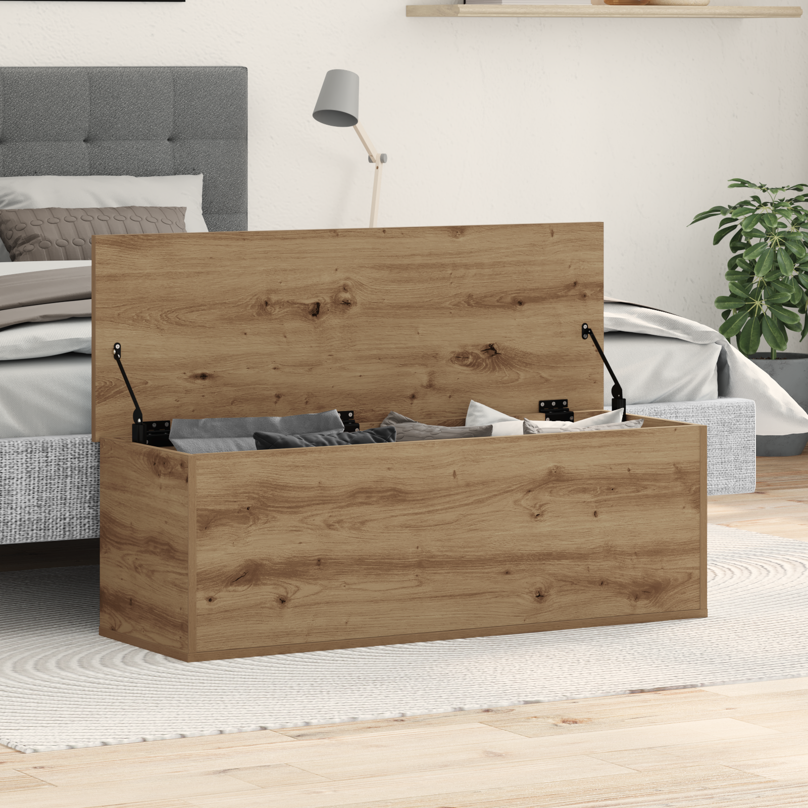 Vidaxl Caja De Almacenamiento De Roble Artesanal 102X35x35 Cm De Madera De Ingeniería Marrón , Leroy Merlin