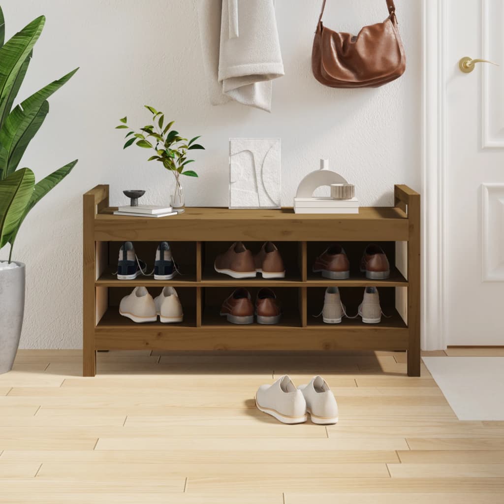 Banco interior | banco de recibidor madera maciza pino marrón miel 110x40x60 cm cfw65802