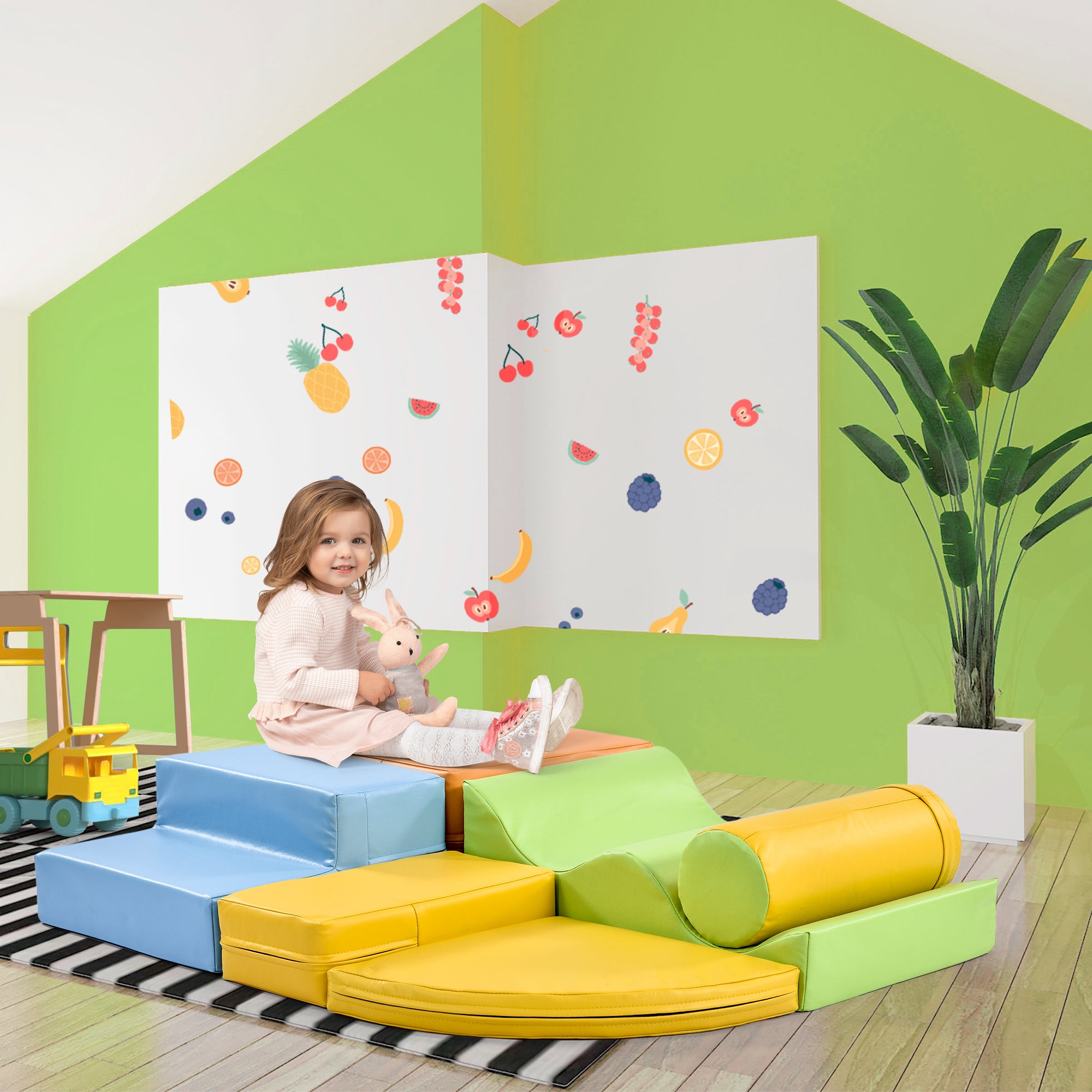 Ensemble de 6 grands blocs mous de construction pour enfants, jouet pour grimper, descendre en toboggan et ramper, en PU, multicolores. - 7