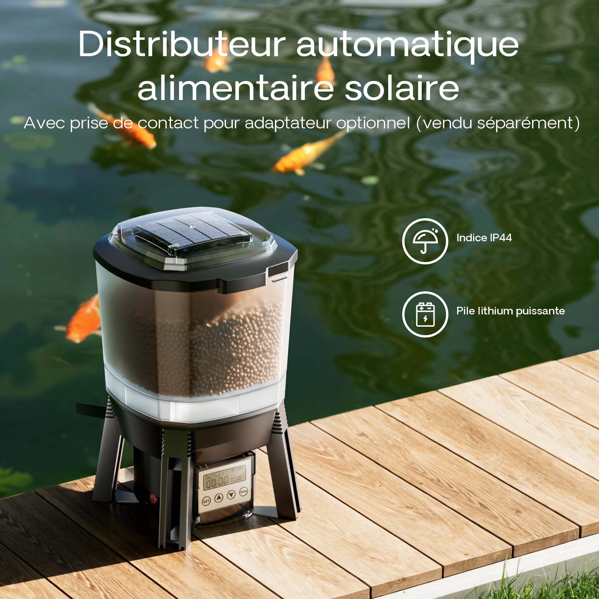 CFF-206 Distributeur automatique alimentaire solaire - 275 x 252 x 420 mm / capacité 6 l - pour Nourriture de poissons - programmable 1-6… SunSun - 4