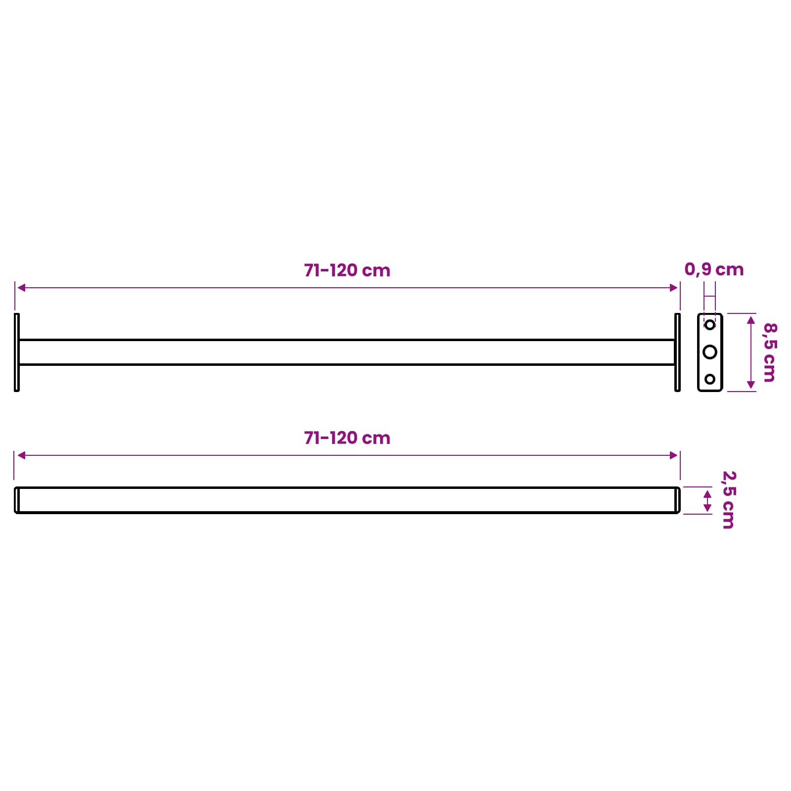 vidaXL Barre de sécurité de fenêtre réglable 3 pcs Noir Acier - 6