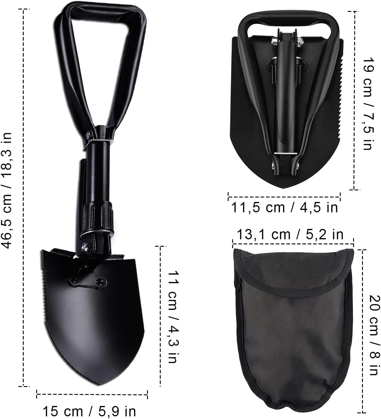Pelle pliante multifonction noire avec sac de transport - 4