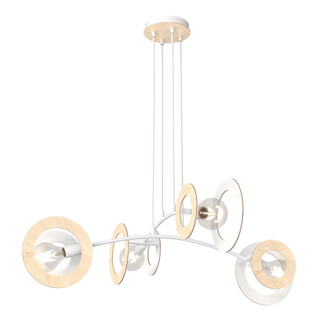 Lampa wisząca SKIVA biała z drewnem 4xE27x20W metal wym:120x89x89cm IP20 Emibig