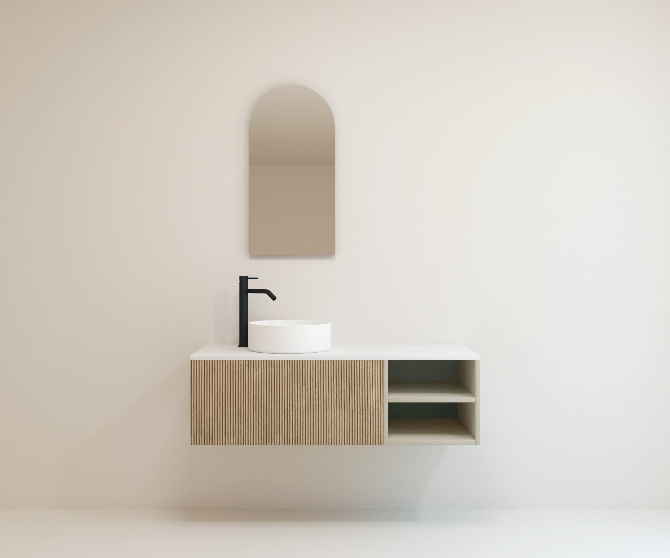 Pack Meuble de Salle de Bain Avantarea avec Vasque Simple et Miroir Alma CHALAIN Biscuit 120CM - 4