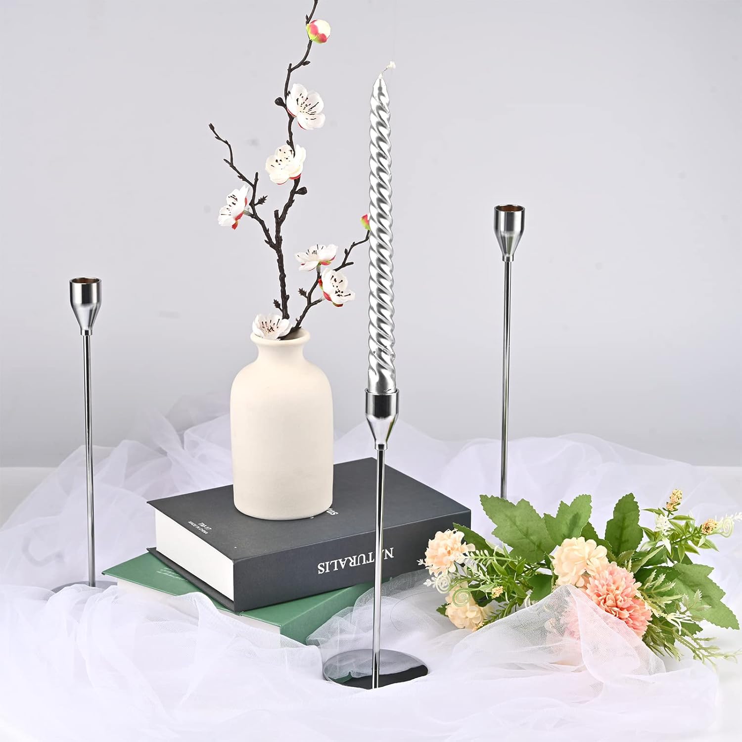 Set Di 3 Portacandele Decorativi In Metallo Nero Per Candele Coniche, Altezze 9/21/33 Cm, Base Antiscivolo, Centrotavola Per Matrimoni E Cene - 2
