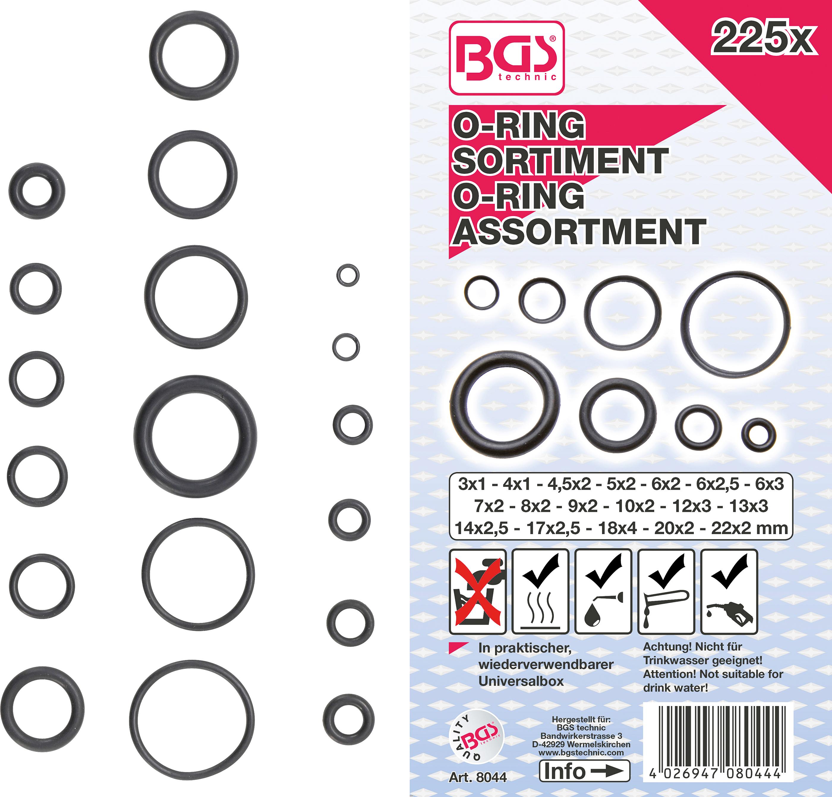 Assortiment De 225 Joints Toriques BGS - 3 à 22 Mm - Neuf