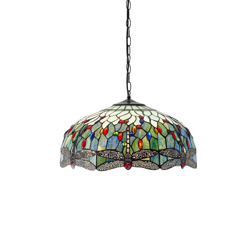 Lampa sufitowa ważki DRAGONFLY BLUE multikolor 3xE27x40W szkło wym:138x50x50cm IP20 Tiffany