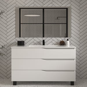 Meuble de salle de bain 120cm simple vasque - 3 tiroirs - blanc - MATA