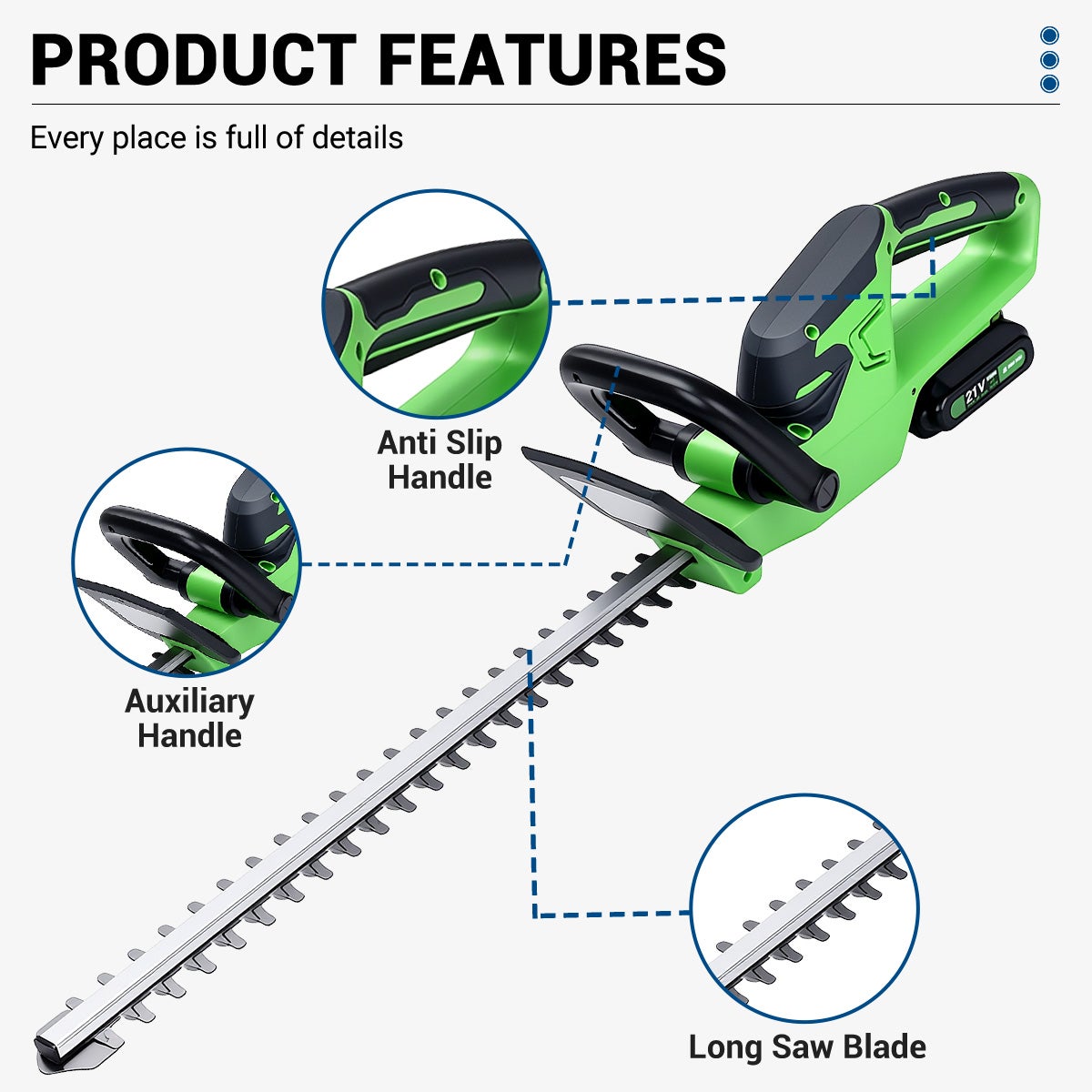 Tagliasiepi elettrico a batteria senza spazzole, 2 batterie, L. 51 cm - 2