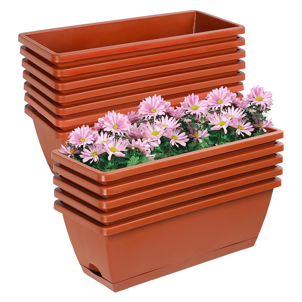 Fioriera Rettangolare Da 12 Pezzi Con Fori Di Drenaggio E Vassoi Fioriere In Plastica Vasi Da Fiori 43x15x19 Cm 91426207