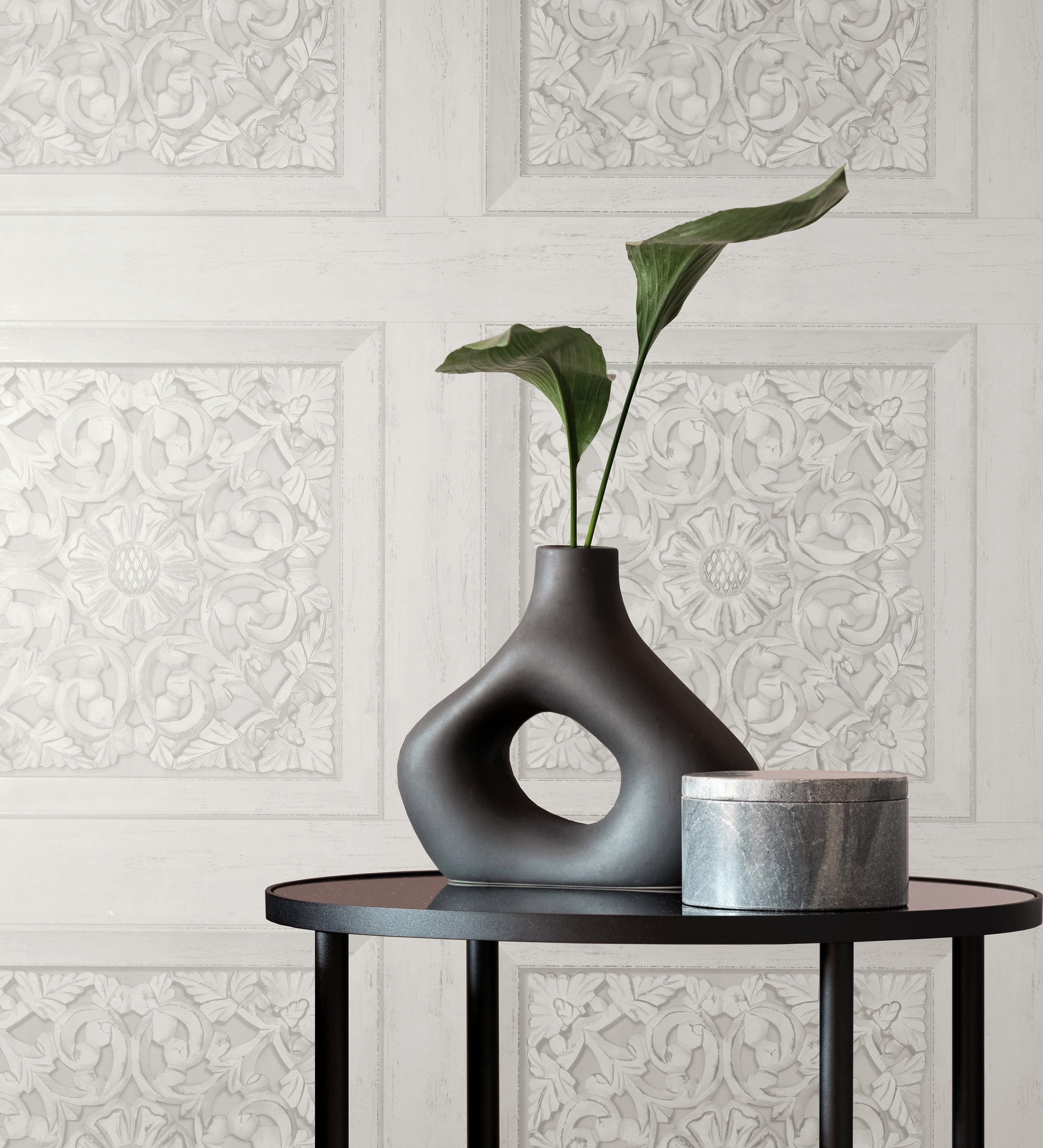 Carta Da Parati Autoadesiva Fiori - Grigio E Bianco Per Pareti E Mobili - Foto 11