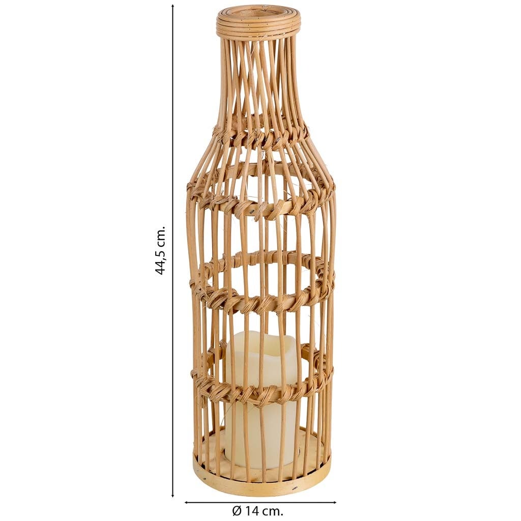 Jarron trenzado de ratan con vela a pilas natural, D14x44,5cm - 3