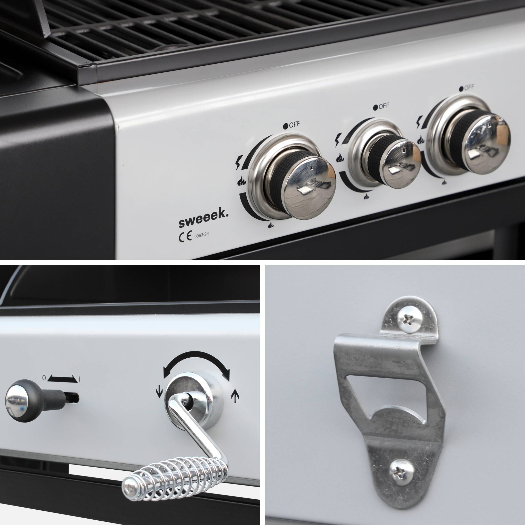 Barbecue combinato a gas e carbonella con fuoco laterale, Nero - 8