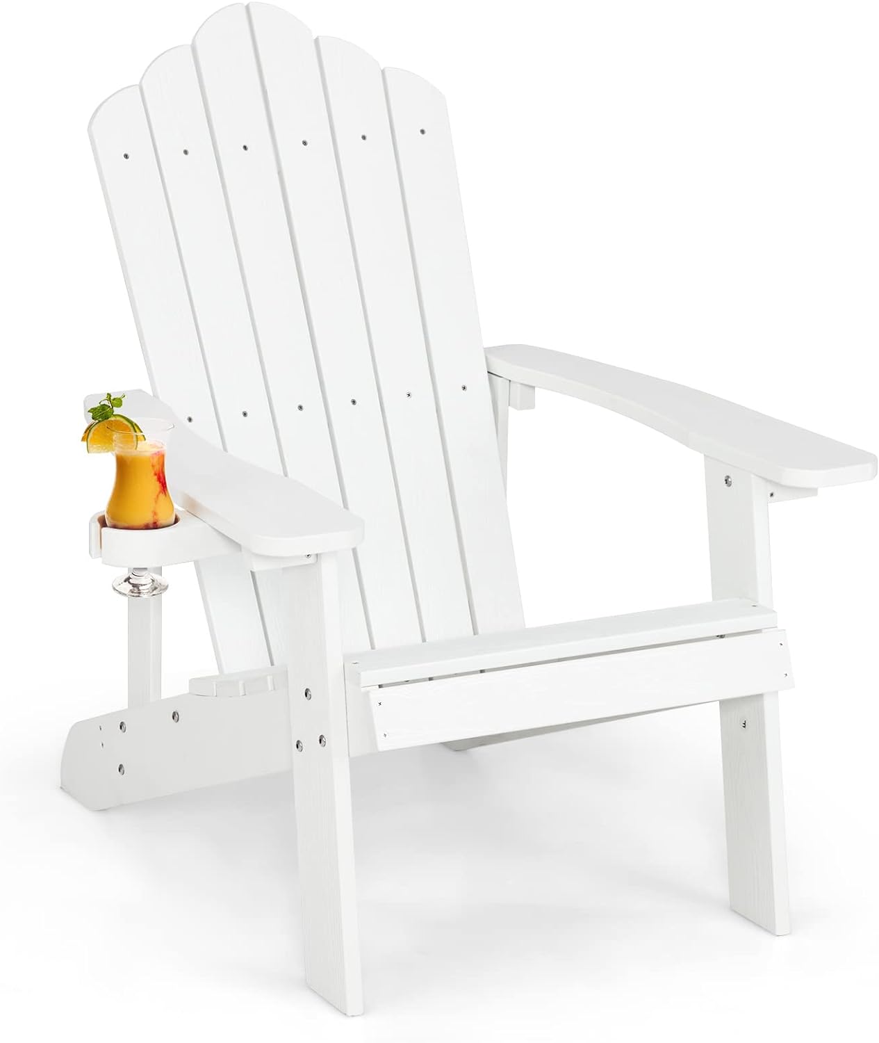 Fotel Ogrodowy – Nośność 150 kg – Krzesło Ogrodowe – Krzesło Adirondack z Uchwytem na Kubek, Białe