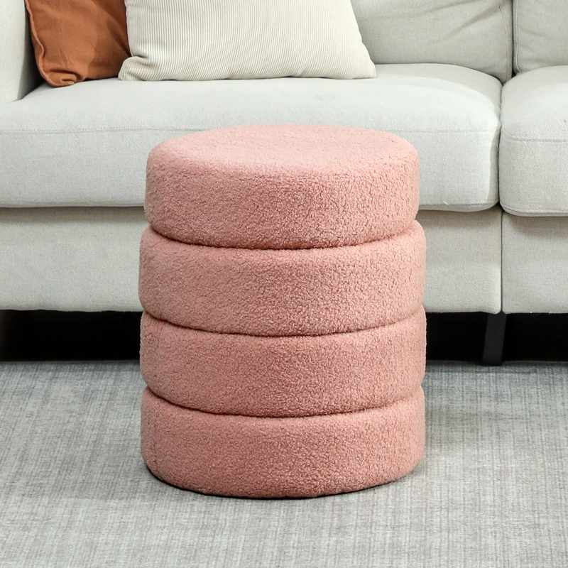 Tabouret rond en peluche douce,rose,capacité 120kg,dimensions 40x45 cm - 7