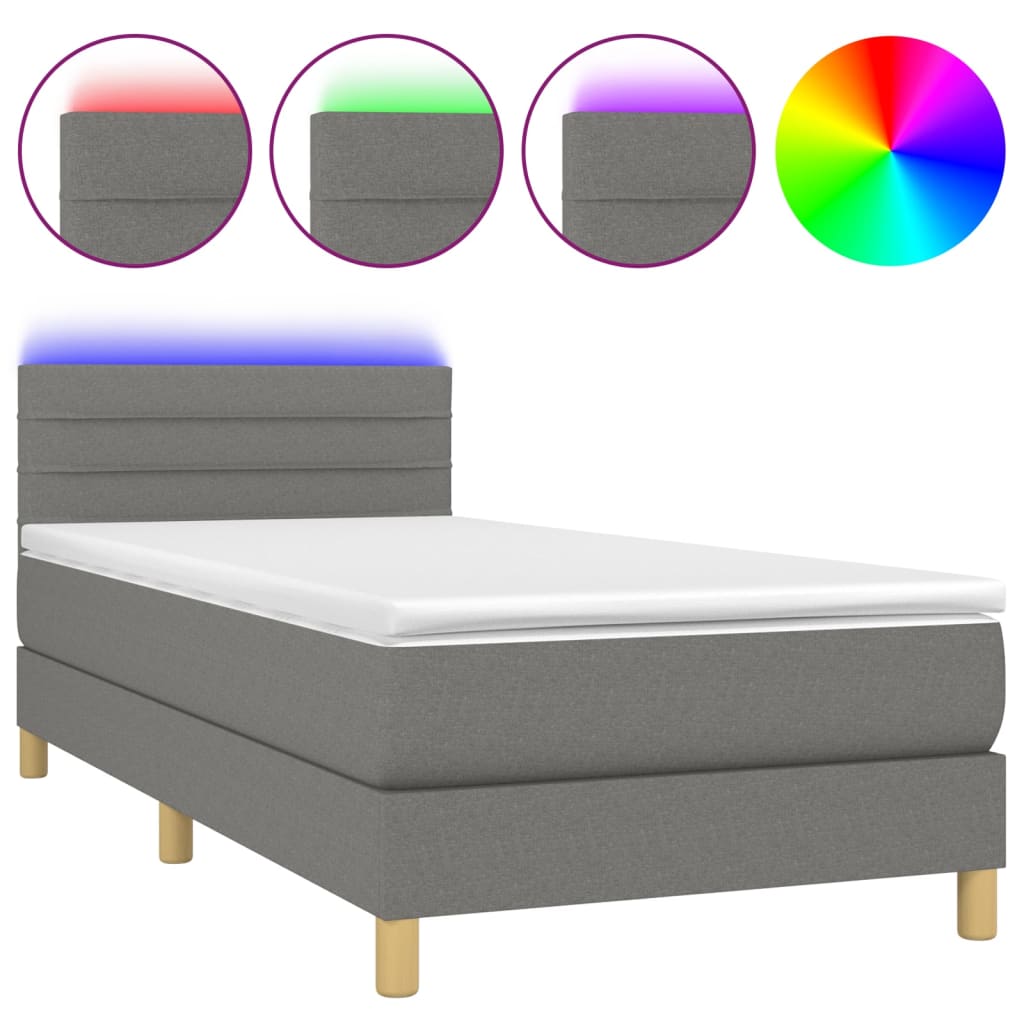 Lit boxspring avec matelas et LED tissu gris foncé 80x200 cm ...