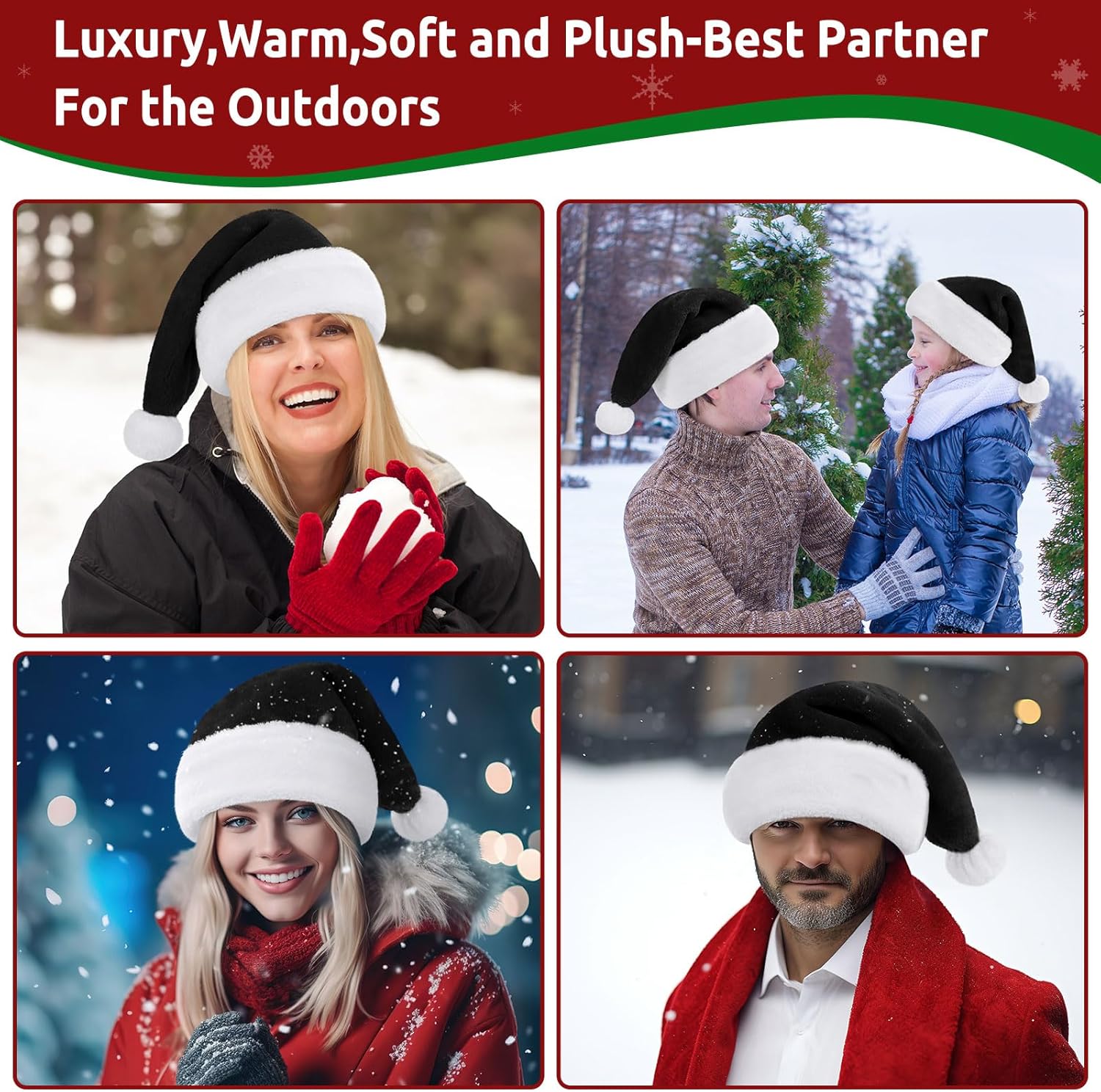 sztuka (szerokość 30 * długość 40 cm) czarna czapka świąteczna dla dorosłych, luksusowa czapka świąteczna w formie ozdób choinkowych - 5