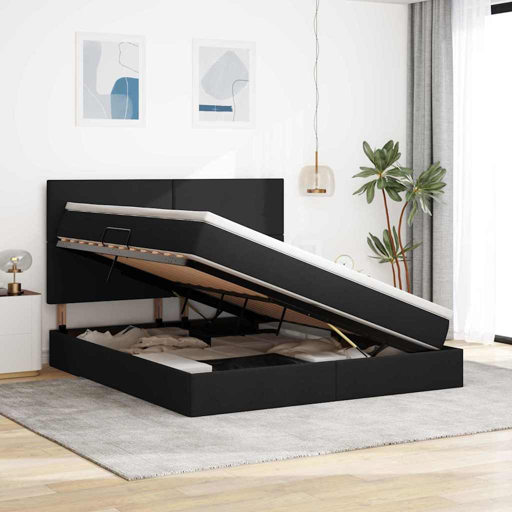Lit avec rangement et matelas, noir, 160 x 200 cm, tissu - 4