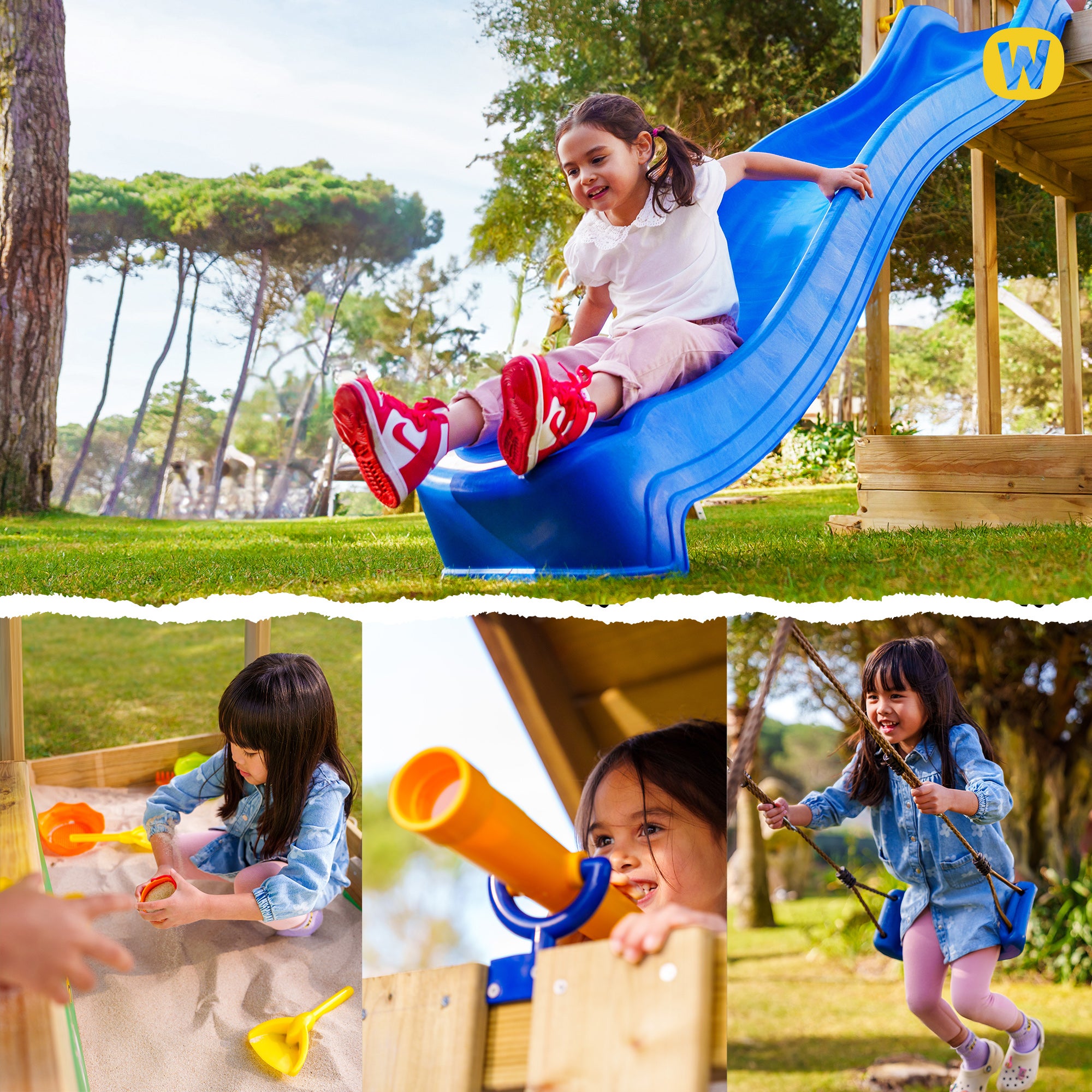WICKEY Tour de jeux Smart Camp avec maisonnette, balançoire et toboggan bleu - 6