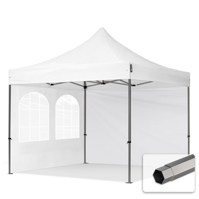 3x3 m Namiot Ekspresowy, PREMIUM Stal 40mm, ze ścianami bocznymi, okna kwadratowe, biały