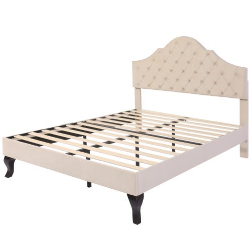 JUISSANO Lit Double Capitonnné 140x200 Cm - Cadre Métal & Bois Moderne Avec Rangement Tête De Lit + 2 Tables De Chevet Intégrées