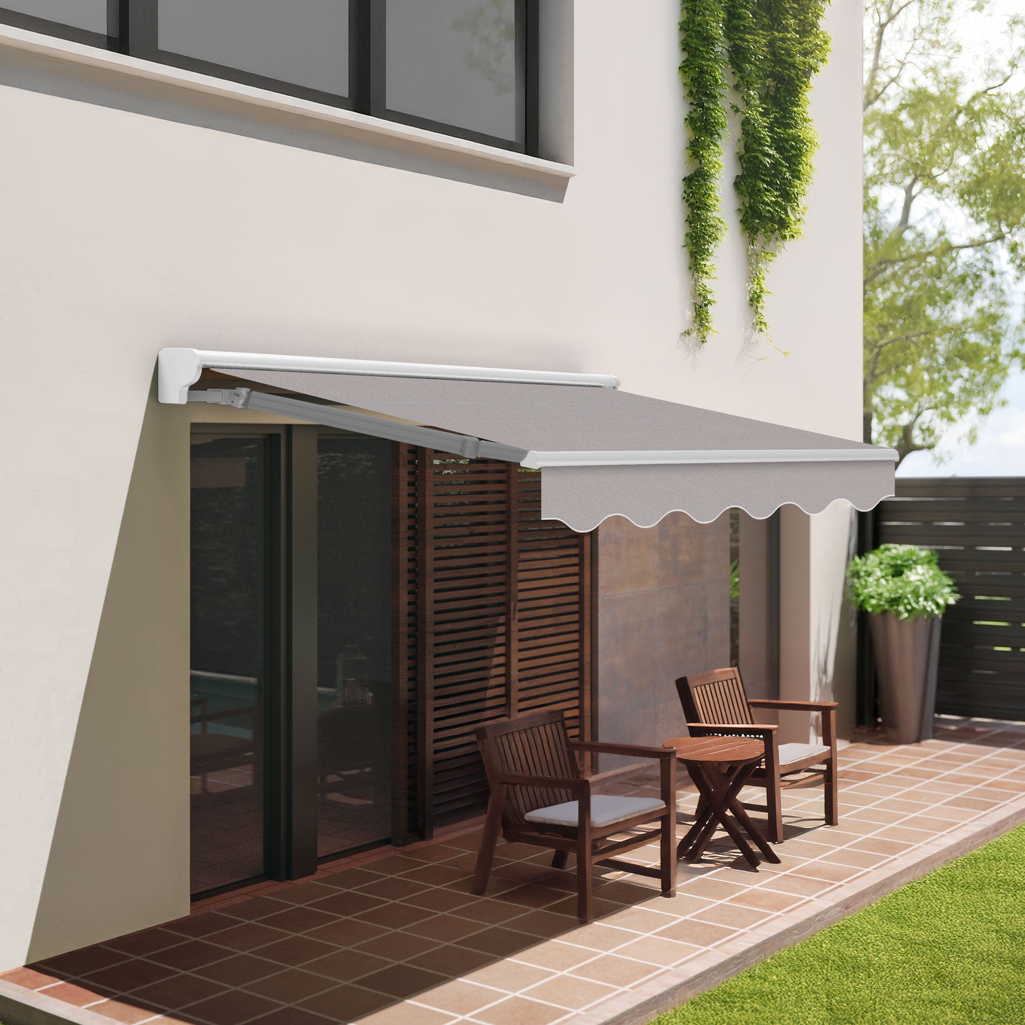 Store banne manuel 4x2,5m Gris Polyester – Structure Semi-Coffre en Aluminium - Toile Protection Solaire - 2