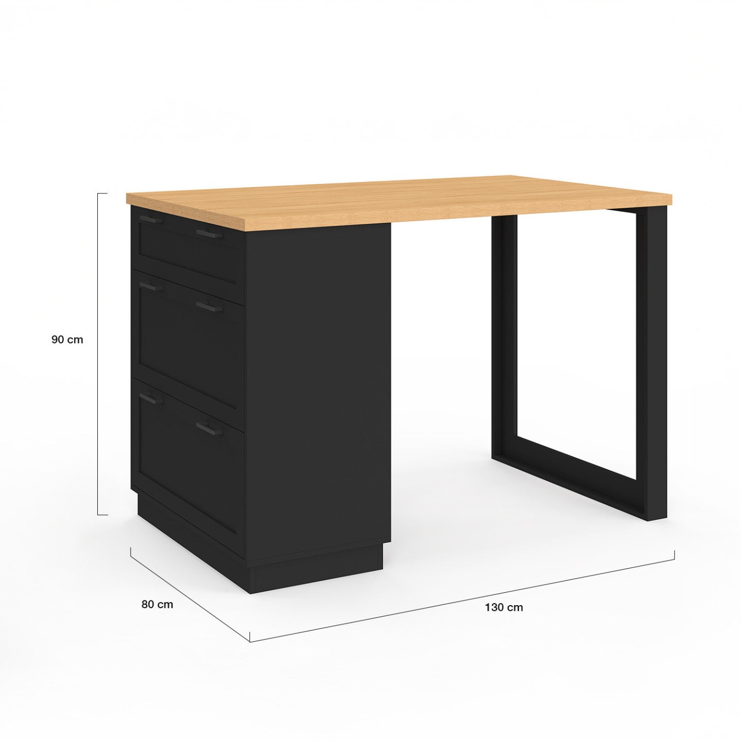 Ilot central mange-debout 4 personnes VITO 130 cm casserolier 3 tiroirs noir et plateau bois - 5
