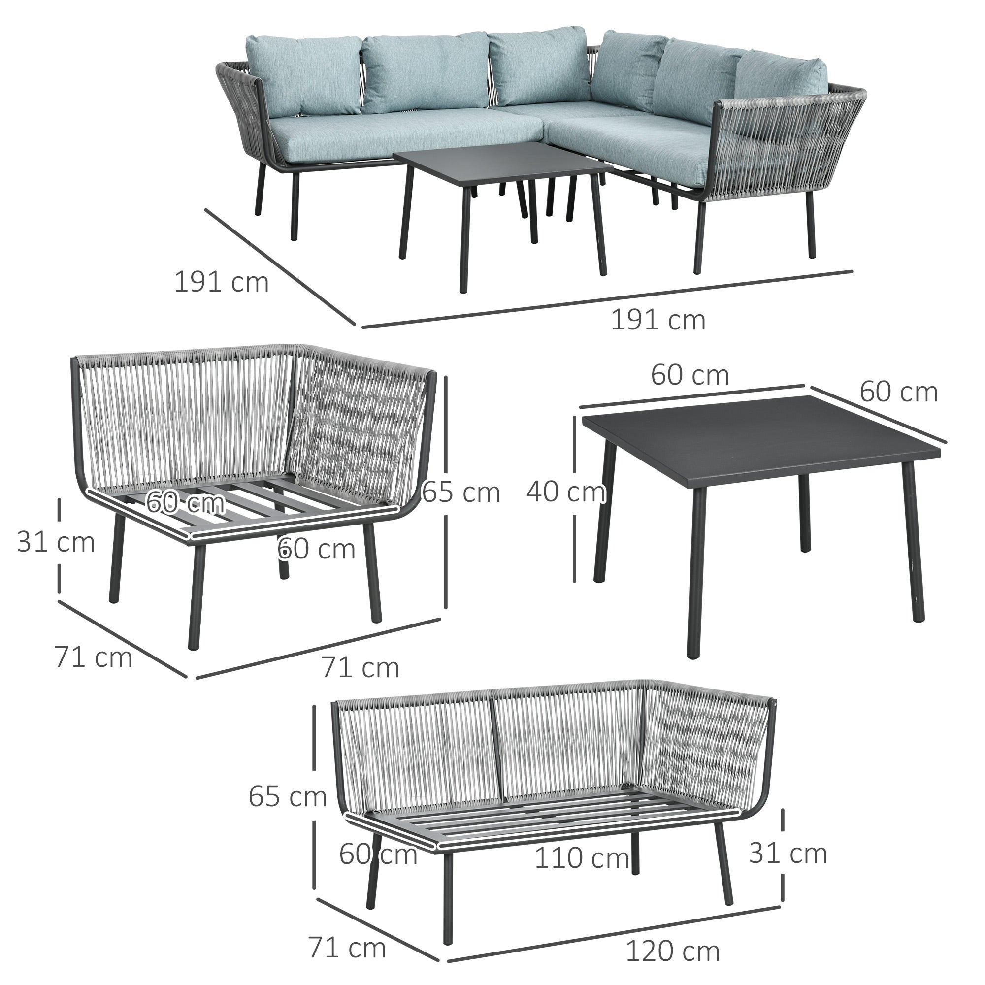 Un ensemble de mobilier de jardin en rotin quatre pièces, comprenant des chaises rembourrées, deux causeuses, un canapé d'angle et une table basse ; u - 3