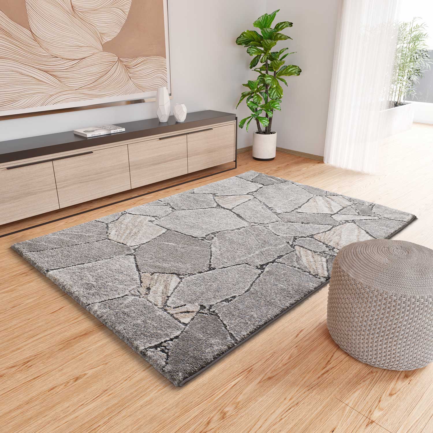 Prostokątny szary dywan do wnętrz 80 x 150 cm KIVET shaggy modern - ATTICGO