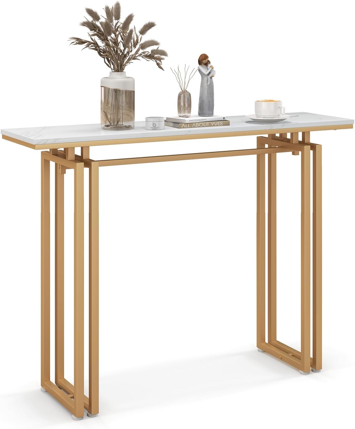 Stolik Konsolowy, Konsola do Przedpokoju, Stolik Konsolowy do Przedpokoju, Solidna i Stabilna Rama, Regulowane Nóżki, Nowoczesny Styl (Złoty)
